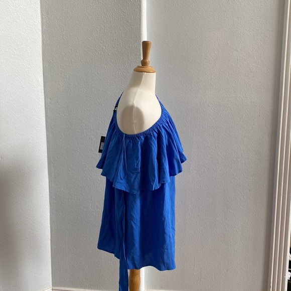 Blue One-Shoulder Ruffle Blouse - Picture 3 of 11